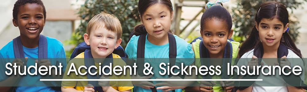 Students with backpacks. Web banner for student accident and sickness insurance.